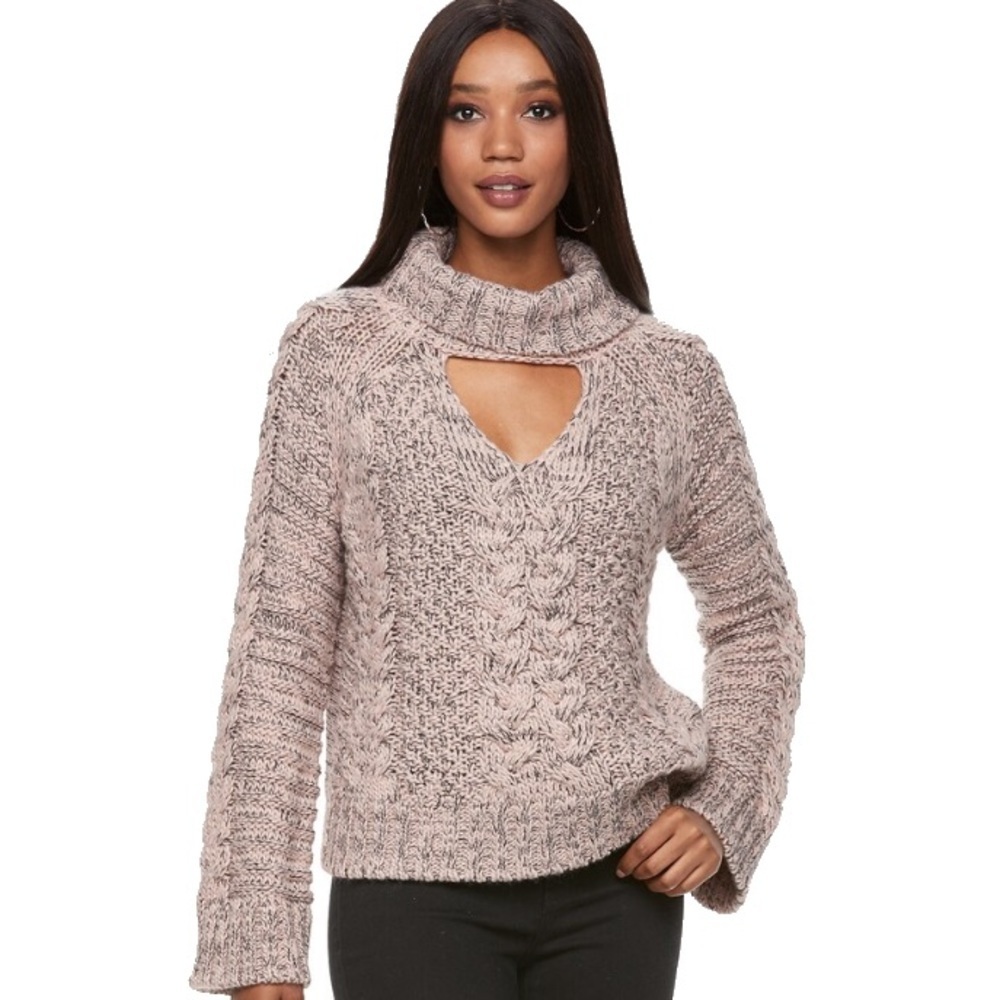 JENNIFER LOPEZ Cutout Cable Turtleneck Sweater S